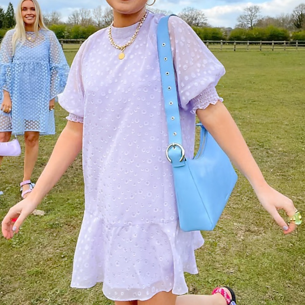 Labelrail x Olivia & Alice mini smock dress with peplum hem in textured spot